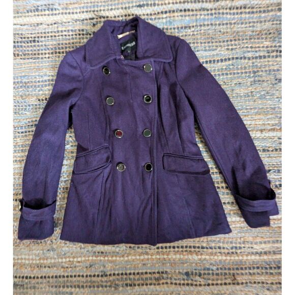 Express Wool Blend Purple Peacoat Jacket S Short Royalcore Whimsical Castlecore - Picture 2 of 10
